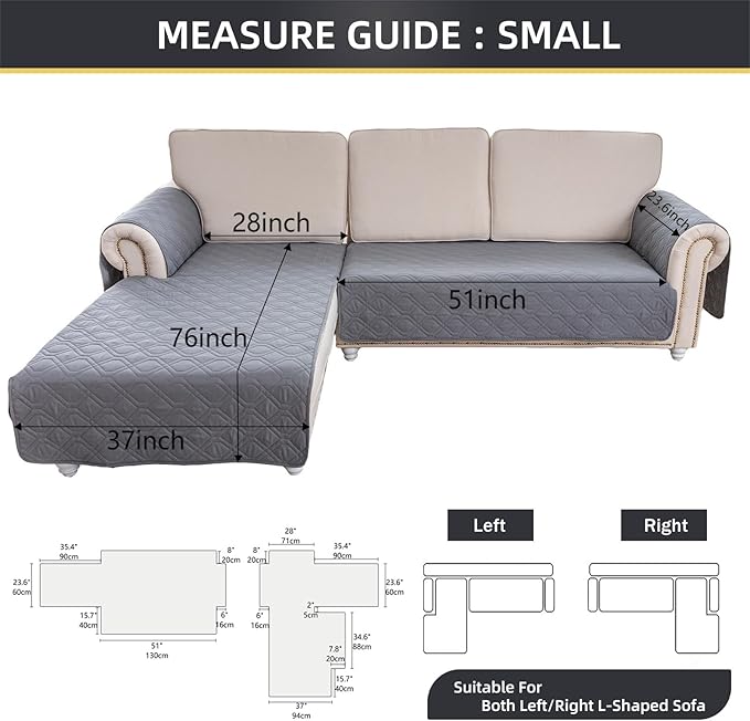 ele ELEOPTION 100% Waterproof 2 Piece Couch Cover Pet Blanket Sectional L Shape Sofa Cushion Cat Dog Bed Cover (Chaise Lounge + 2 Seat Covers) Blue