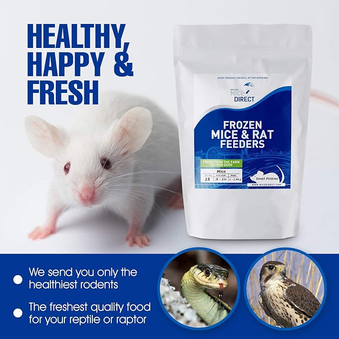 MiceDirect EST. 2003 30 Frozen Mice Combo Pack of 15 Fuzzies and Hopper Feeders Snake Food for Corn Snakes Ball Pythons Lizards (1.25-2 in)(165 Grams Min)