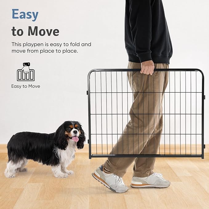 DUMOS Dog Playpen Indoor, Metal 40 Inch 8 Panels Foldable Pet Fence with Door, Outdoor Small Medium Large Dog Puppy Portable Exercise Play Pen for RV Camping, Trips, Play Yard