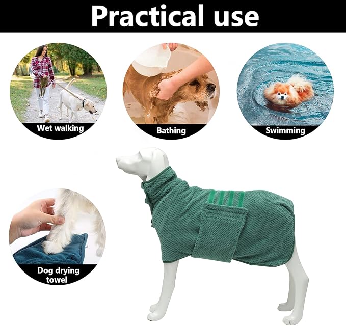 Geyecete Pineapple Grid Fast Drying Super Absorbent Dog Cat Bath Robe Towel - Green - S