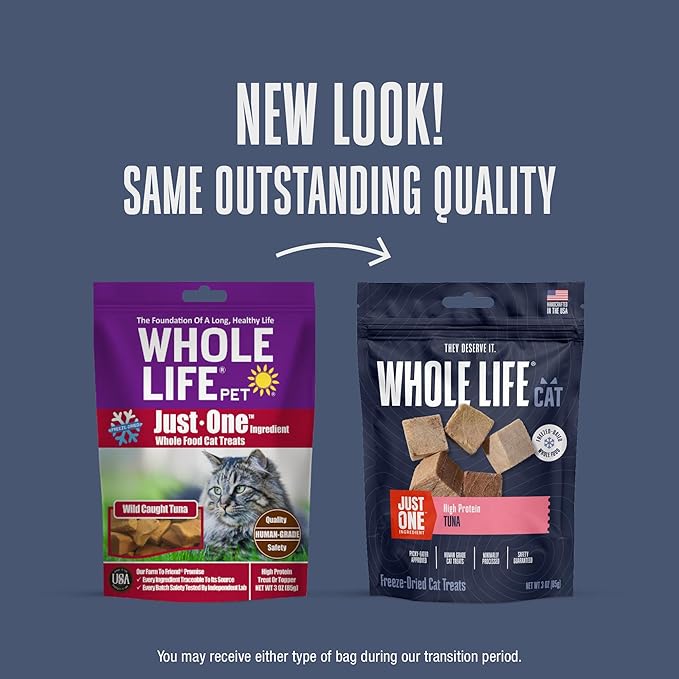 Whole Life Cat Just One Tuna Freeze Dried Cat Treats - Human Grade High Protein Food, Healthy Training Snacks, Freeze Dried Tuna Food Toppers, USA Made Natural Treats - 3 oz (Pack of 1)