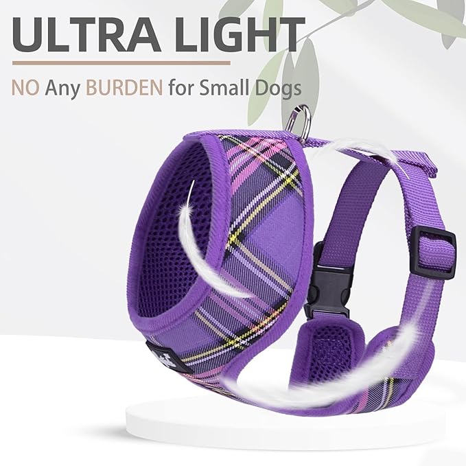 PUPTECK Soft Mesh Dog Harness and Leash Set Pet Puppy Cat Comfort Padded Vest No Pull Harnesses, Purple, M