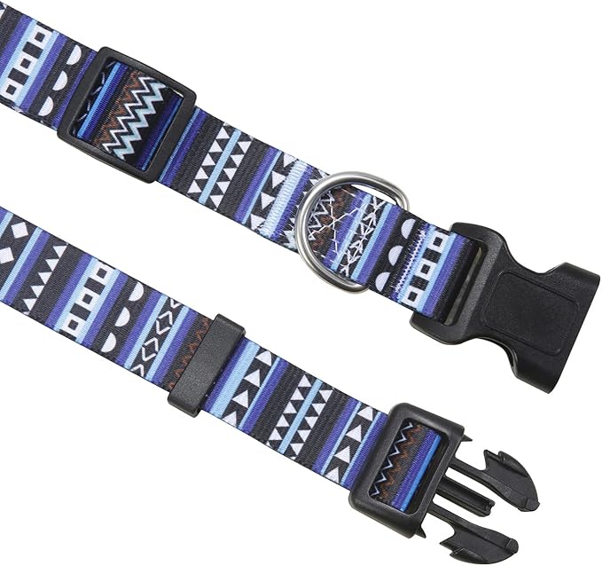 Dog Collar with Bohemia Floral Tribal Geometric Patterns - Soft Ethnic Style Collar Adjustable for Small Medium Large Dogs（Bohemian Blue,L）