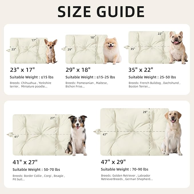 Chew Resistant Dog Bed for Large Dogs - Durable 41"x27" Kennel Pad with Soft Plush Filling, Machine Washable Crate Mat for Aggressive Chewers, Indoor Outdoor Pet Bed, Beige