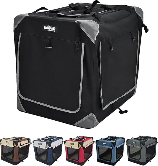 EliteField 4-Door Folding Soft Dog Crate with Curtains, Carrying Bag and Fleece Bed (2 Year Warranty), Indoor & Outdoor Pet Home (30" L x 21" W x 24" H, Black+4 Door Curtains)