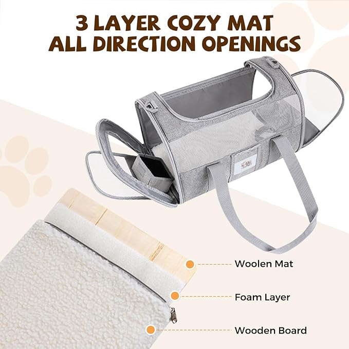 Soft Cat Carrier for Pets Up to 15 lbs, TSA Approved for Airline in-Cabin, Cat Travel Bag with Detachable Cat Food Bowl, Pet Carriers for Small Dogs, Waterproof Travel Puppy Carry, Gray