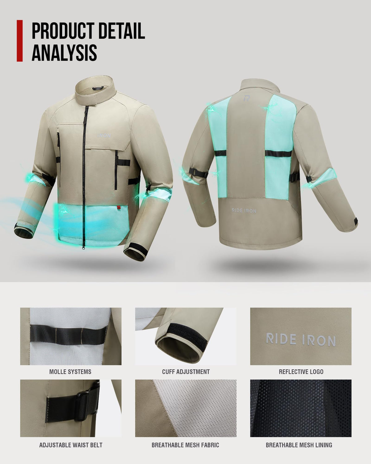 RIDEIRON Summer Motorcycle Riding Jacket with CE Armor