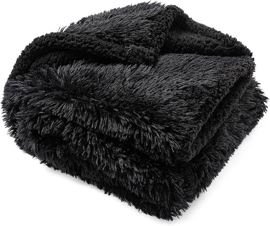 Waterproof Dog Blanket Black Calming Dogs Fluffy Long Faux Fur Pet Throw Blankets for Couch Protector Love Puppy Cat Bed Cover Washable(Black,XL-85x57in)