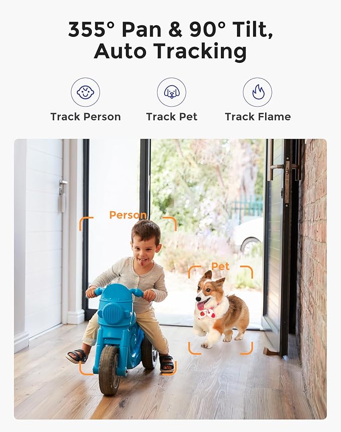 Hugolog 4K 8MP Indoor Pan/Tilt Security Camera with Auto-Focus,Ideal for Baby Monitor/Pet Camera/Home Security,Starlight Color Night Vision,Human/Pet AI,Two-Way Audio,US Cloud,Compatible with Alexa