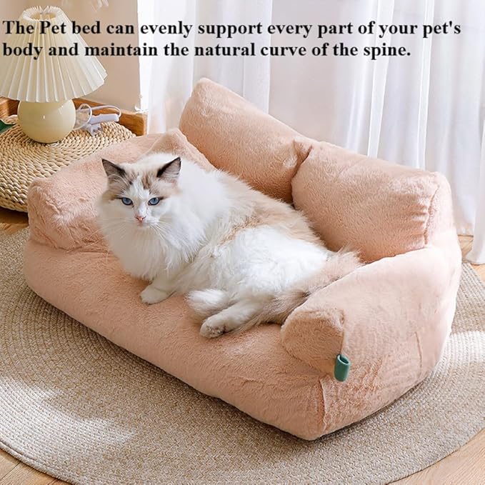 Soft Fluffy Self-Warming Cat Bed | Washable Pet Sofa for Indoor Cats & Small Dogs | Cute Princess-Inspired Kitten Couch & Puppy Bed(Pink,21.65''*14.96''*7.09'')