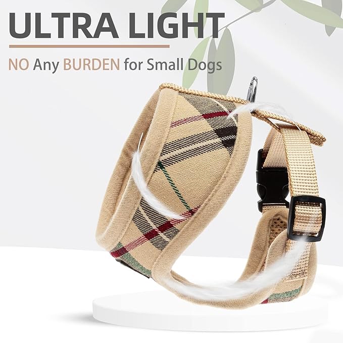 Pupteck Soft Mesh Dog Harness Sized and Leash Set Pet Puppy Cat Comfort Padded Vest No Pull Harnesses, Beige, Medium