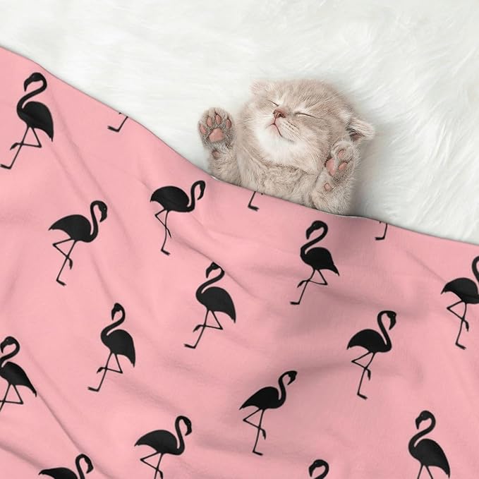 Reversible Dog Blanket for Beds Couches, Pink Flamingo, Double Sided Cat Blanket with Textured Dot Feel and Smooth Feel for Seasonal Comfort All Year