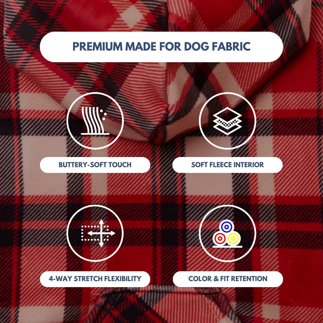 Spark Paws Dog Hoodie – Premium Dog Sweater for Small, Medium, and Large Dogs | Warm Outfits for French Bulldogs, Pitbull, Puppy, Winter Jacket Alternative - Red Plaid, 3XL