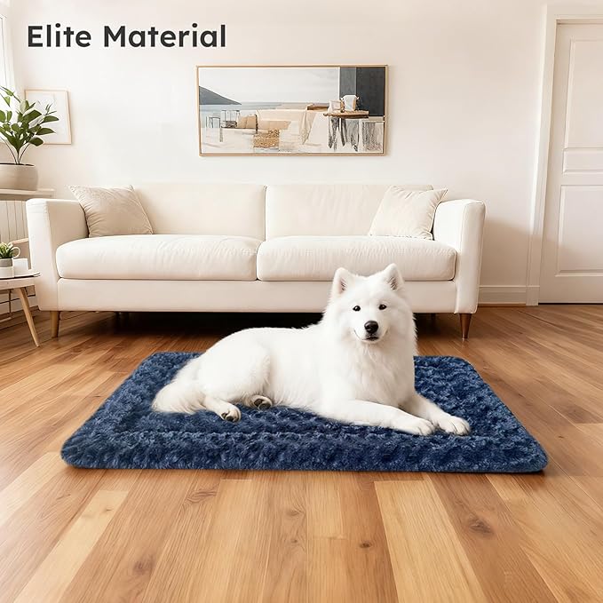 Dog Bed Mat, Dual-Sided Dog Crate Bed Mat - Ultra Soft & Machine Washable Kennel Pad for Small Dogs, All-Season Comfort Pet Bed for Crates, Travel, and Home, Dark Blue 24 x 16 Inch