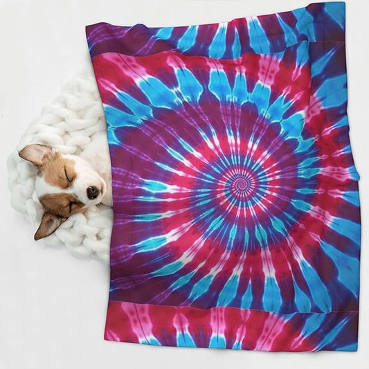 Reversible Dog Blanket for Beds Couches, Tie Dye, Double Sided Cat Blanket with Textured Dot Feel and Smooth Feel for Seasonal Comfort All Year