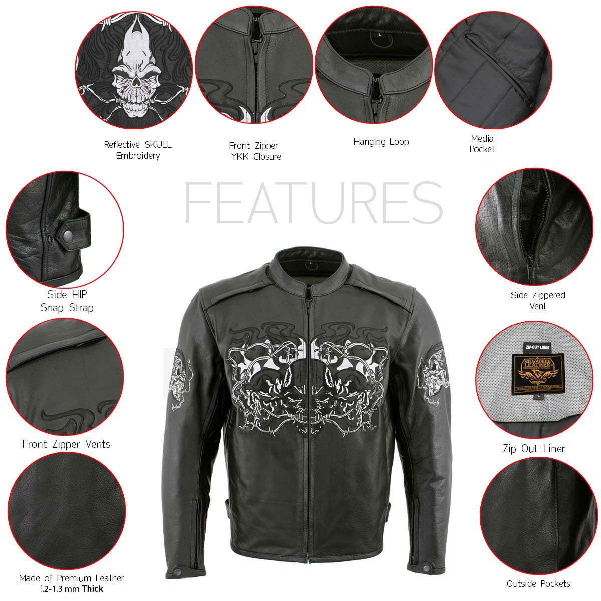 Milwaukee Leather Men's Racer Style Premium Leather Motorcycle Jackets - Medium