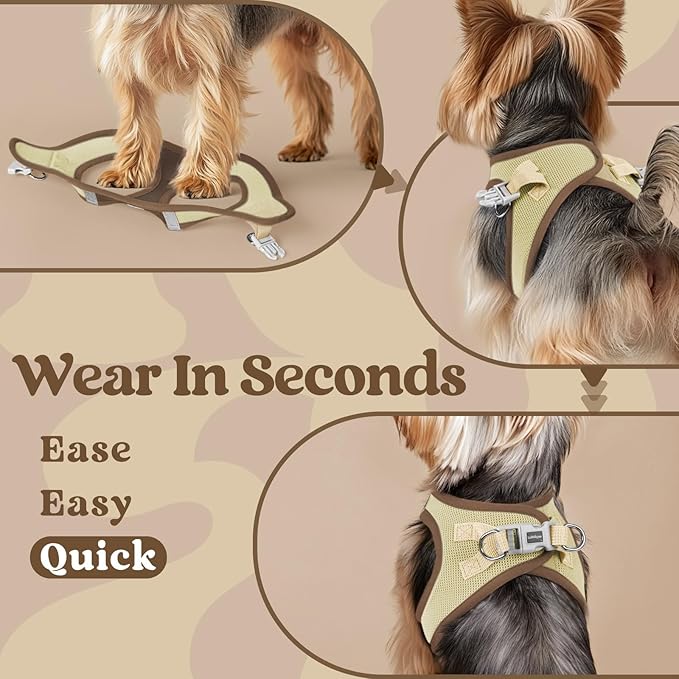rabbitgoo Small Dog Harness, Step-in Soft Mesh Puppy Vest with Safety Buckle, Breathable Reflective Pet Harness for Extra Small Dogs, Brown & Beige XXS