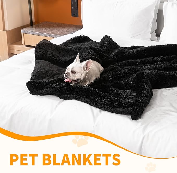 Black Calming Dog Blankets Waterproof Pet Blanket for Dogs 40x28in Puppy Cats Fluffy Long Faux Fur Throw Blankets for Couch Protector Love Bed Cover Washable(Black,S)