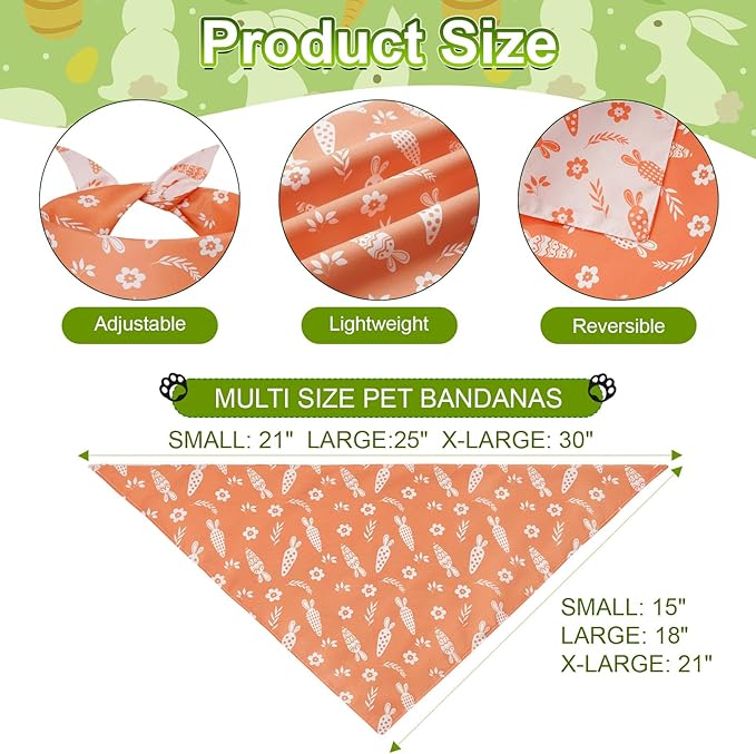 Easter Dog Bandanas Large 2PCS, 4 Pattern Colorful Scarf for Boy and Girl, Triangle Reversible Bibs Breed for Puppy Cats Pets