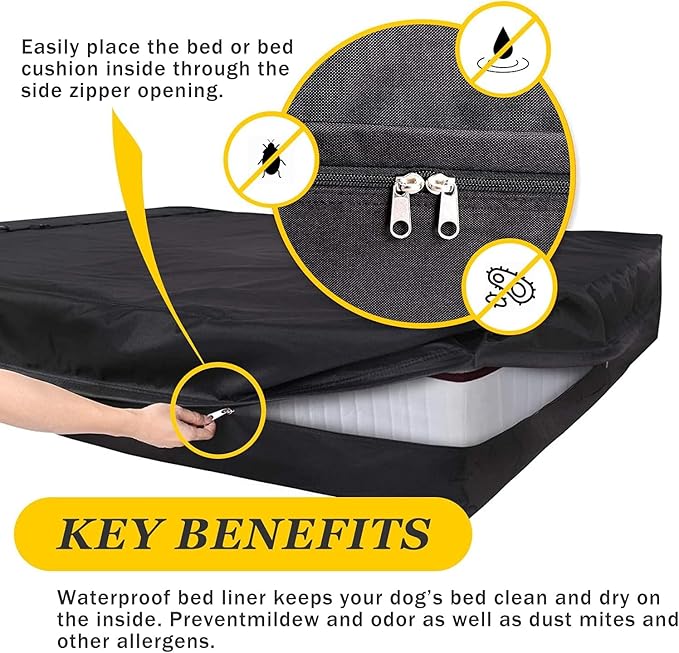 Dog Bed Covers 36L × 27W × 3H Inch Washable Black Thickened Waterproof Oxford Fabric with Handles and Zipper Reusable Dog Bed Liner for Medium 50-55 Lbs