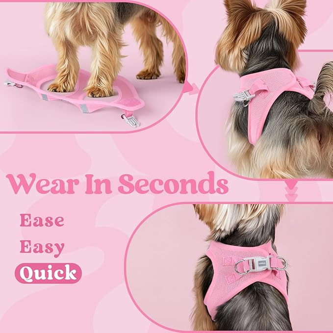 rabbitgoo Small Dog Harness, Step-in Soft Mesh Puppy Vest with Safety Buckle, Breathable Reflective Pet Harness for Extra Small Dogs, Light Pink XXS