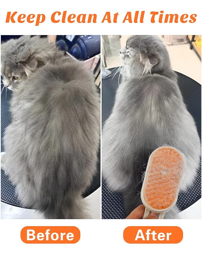 6 in 1 Cat Steam Brush for Shedding, Portable Anti-Static Grooming Comb for Cats & Dogs, Steam Misting Water Brush, Self-Cleaning Pet Hair Remover, Indoor Cat Spray Brushes for Cats & Dogs