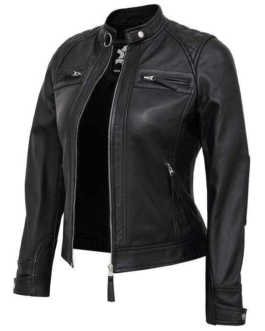 UrbanFocal Black Leather Jacket For Women | [101002706] D1 Black, 2XL