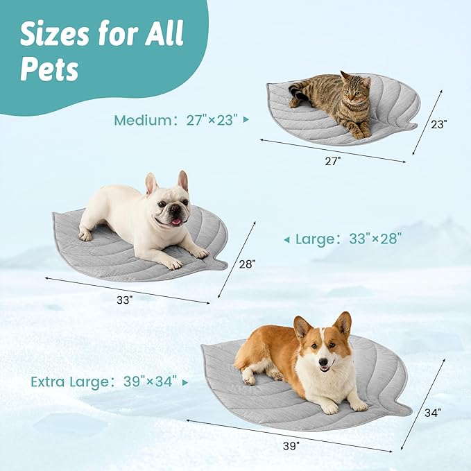 Dog Cooling Mat, Q-Max > 0.4 Leaf Shaped Pet Pad, Liquid Pee Proof Summer Mat for Cats, Washable Sleep Blanket for Bed Couch Floor Indoor, 27x23 inch, Silver Grey