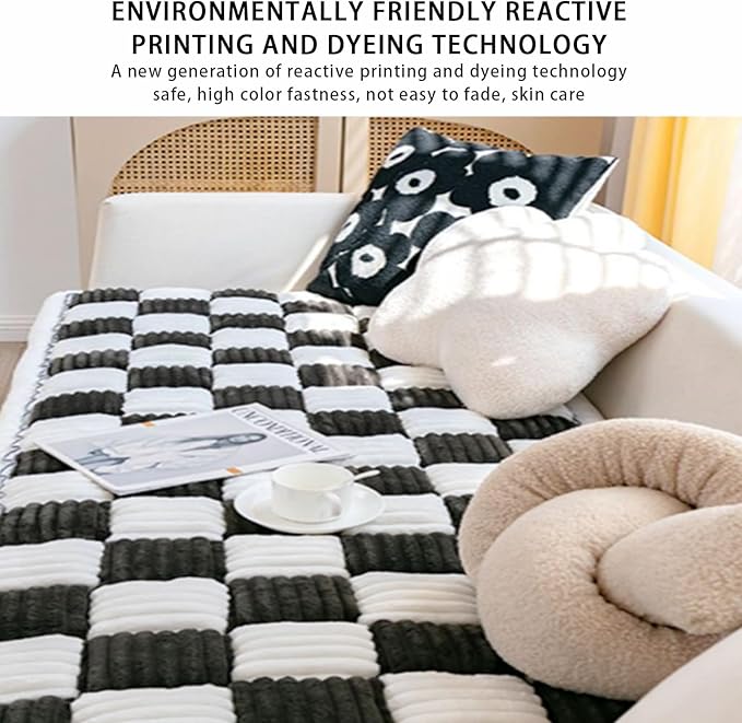 FunnyFuzzy Cream-Coloured Plaid Square Pet Mat Bed Couch Cover, Winter Thickened Dog Bed Cover Pet Blanket Sofa Couch Furniture Protector for Kids Dog Cat(Size:19.6 * 19.6 in,Color:Black)