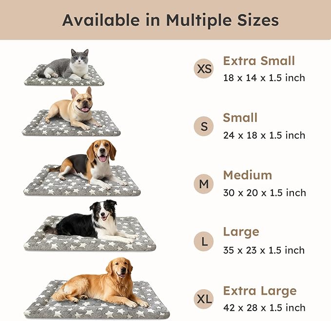 Dog Bed Mat, Dual-Sided Dog Crate Bed Mat - Ultra Soft & Machine Washable Kennel Pad for Cats and Extra Small Dogs, All-Season Comfort Pet Bed for Crates, Travel, and Home, Star Gray, 18 x 14 Inch