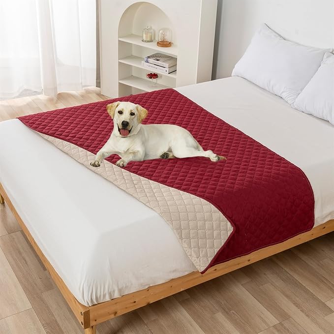 GIBZ Water Resistant Dog Bed Blanket Cover Large Anti Slip Pet Furniture Protector Washable Cat Quilted Mat for Couch, Red, 210x210cm