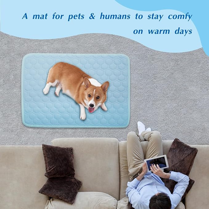Cooling Mat for Large Dogs, Thick Breathable Dog Cooling Mat Q-MAX>0.45, Cooling Bed Chill Cool Fiber & Non-Slip Bottom Cold Crate Pad Kennel Bed for Dog Puppy and Cat, Non-Toxic, Foldable & Washable