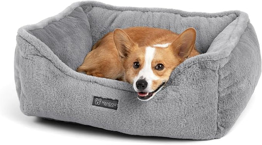 NANDOG Cloud Prive Collection Washable Cat and Dog Bed for Small to Medium Breeds – Made of Ultra Soft Micro Plush Fabric – Reversible Design with Double-Stitched Seams (Light Gray, Medium 25”)