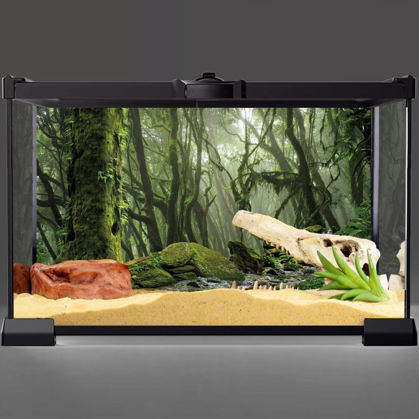 AWERT Foggy Forest Terrarium Background Stream Green Huge Tree Reptile Habitat Background Tropical Rainforest Aquarium Background 72x18 inches Durable Polyester Background