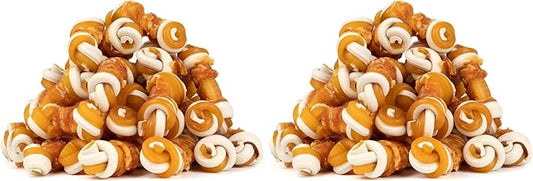 MON2SUN 2.5" Rawhide Free Dog Treats with Mixed Vegetables, Chicken Wrapped Mini Knot Bones for Small Dogs, Healthy Snacks for Balanced Nutrition, 21.2oz (Pack of 2)