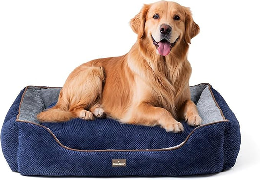 GRANDTIES Fluffy Dog Beds for Small Medium Large Dogs & Cats, Machine Washable Dog Bed, Rectangle Breathable Soft Calming Sleeping Warming Pet Beds with Waterproof & Non-Slip Bottom (XL 40", Navy)