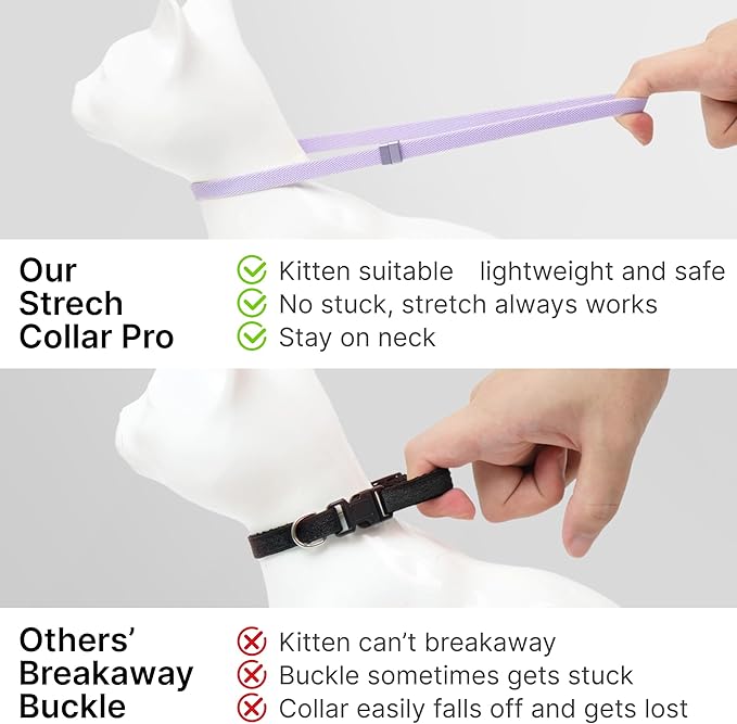 Safety Cat Collar Pro and Tag Set - U.S. IDA Gold Award, Elastic Release Cat Collar Charm Tag, Non Breakaway Cat Collar Adjustable with Charm for Kitten Small Large Cats (Monet Purple, M)