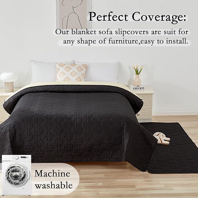 Waterproof Dog Bed Cover Pet Blanket, Soft Pet Couch Covers for Sofa Washable, Bed Couch Sofa Furniture Protector for Puppy Cat Kids (Black,170 * 210 CM)