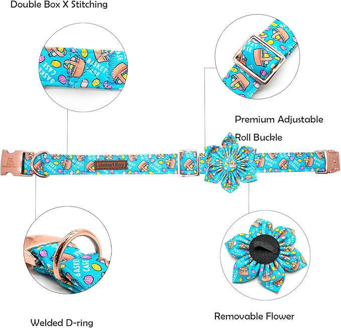 Lionheart glory Easter Day Dog Collar with Flower Dog Collar for Medium Dogs, Easter Egg Dogs Collars Colorful Spring Collars Flowers Puppy