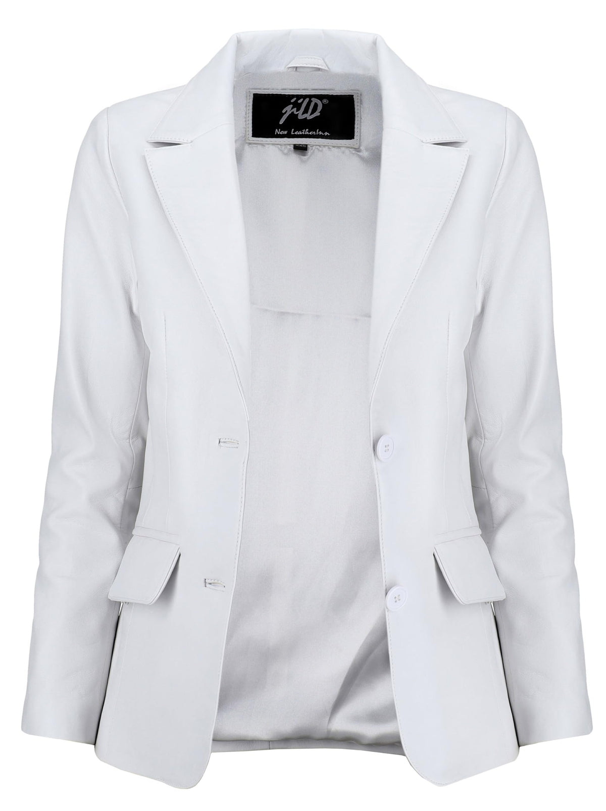 Jild Classic 2-Button Lambskin Leather Blazer Women - Casual Coat Long Sleeves Suit Style Leather Jacket Women (LC-Wht-3XL)