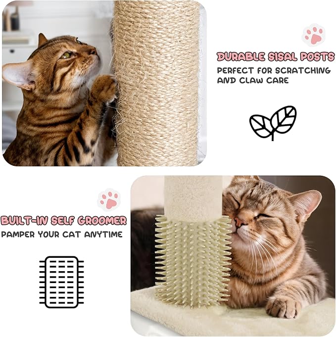 MoNiBloom 77 Inch Cat Tree Tower for Indoor Cats Large Adults, Tall Cat Tower with Scratching Post, Multi-Level Furniture Activity Center with Cat Condo Pet Play House, Beige