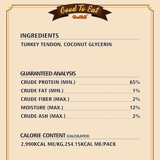 Gootoe Turkey Tendons for Dogs –All-Natural, Hypoallergenic Dog Treats, Rawhide Alternative, Long Lasting Puppy Chews, Healthy Dog Treats for Medium Breeds, Sliced (M), 3 oz Pack (85 g)