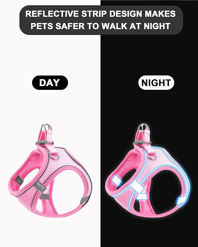 M Red Soft Mesh Dog Harness and Leash Set,No Escape Puppy Harnesses for Training Walking， Reflective Adjustable Puppy Vest for Small Medium Dogs, Cats (Red, M)