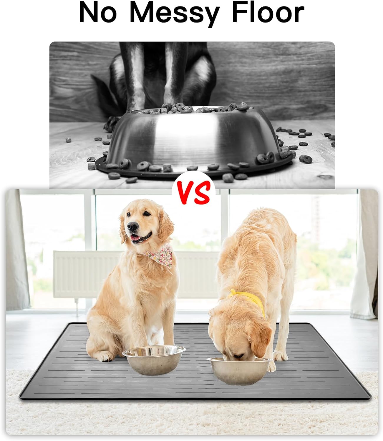 32" x 24" Large Pet Food Mat, Silicone Dog Mats for Food and Water, Nonslip Pet Feeding Mats for Floors,Dog Cat Bowl Mat with Raised Edges, Lake Blue