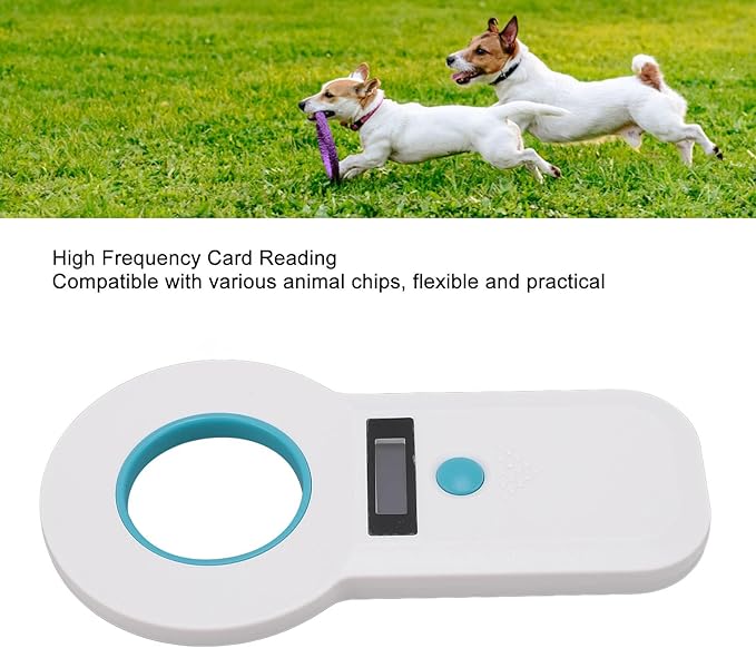 Diyeeni Portable Pet Chip Scanner, Animal Handheld Reader, 128 Sets of Data Storage, 15 Digits Animal Chip Registration RFID Microchips Scanner, USB Connects to PC (White)