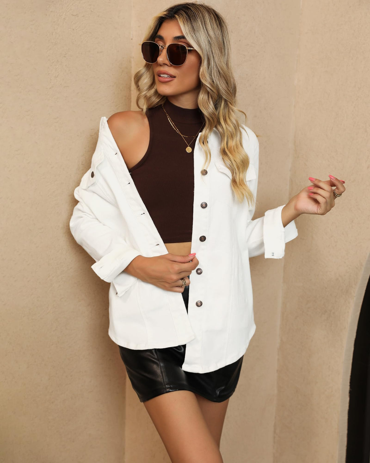 Luvamia Oversized White Denim Jacket for Women - Bomber Coat - Size Large