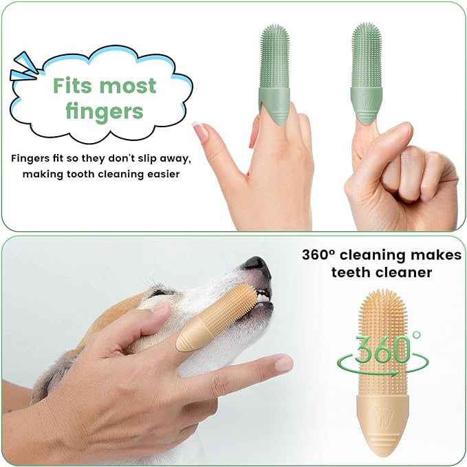 4 Pack Dog Toothbrush, 360° Cleaning Finger Brush for Dogs Teeth, Food Grade Silicone Pet Brush Fits Most Fingers, Puppy Toothbrush for Dogs & Cats Dental Care