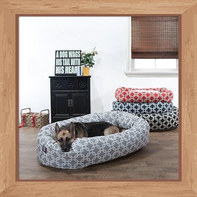 Majestic Pet 32 Inch Links Sherpa Calming Dog Bed Washable – Cozy Soft Round Dog Bed with Spine for Head Support - Fluffy Donut Dog Bed 32x23x7 (inch) – Round Pet Bed Medium - RED