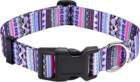 Dog Collar with Bohemia Floral Tribal Geometric Patterns - Soft Ethnic Style Collar Adjustable for Small Medium Large Dogs(Purple Bohemia,S)