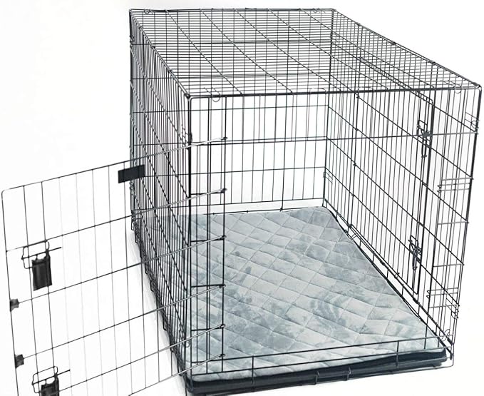 4Knines Extra Large Dog Crate Mat – Waterproof, Non-Slip, Machine Washable Crate Mat – Soft, Durable Kennel Mat for Dogs – Pet Bed for Crates, Travel or Home Use - Large (Grey)